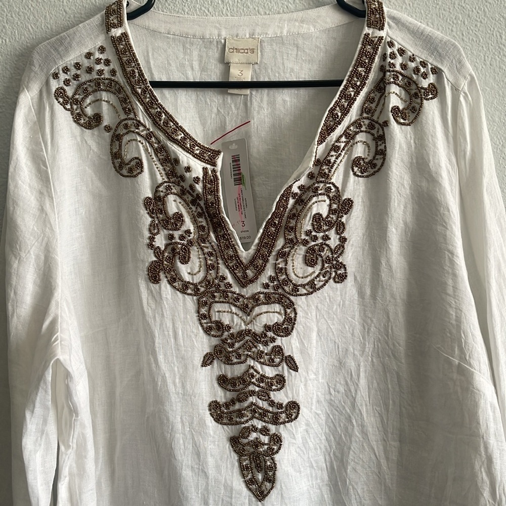 Embellished Linen Tunic Size Top Size 3 - Picture 3 of 11